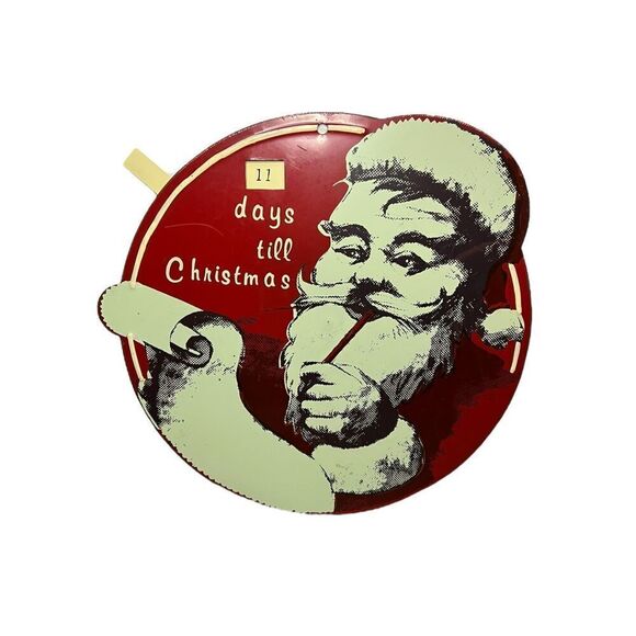 Vintage Metal Santa Countdown to Christmas Advent Calendar Sign Wall Hanging - Picture 1 of 5